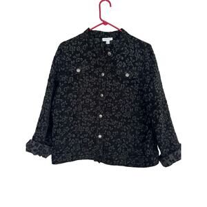 Charter Club Moto Jacket Damask Print Velvety Black Large